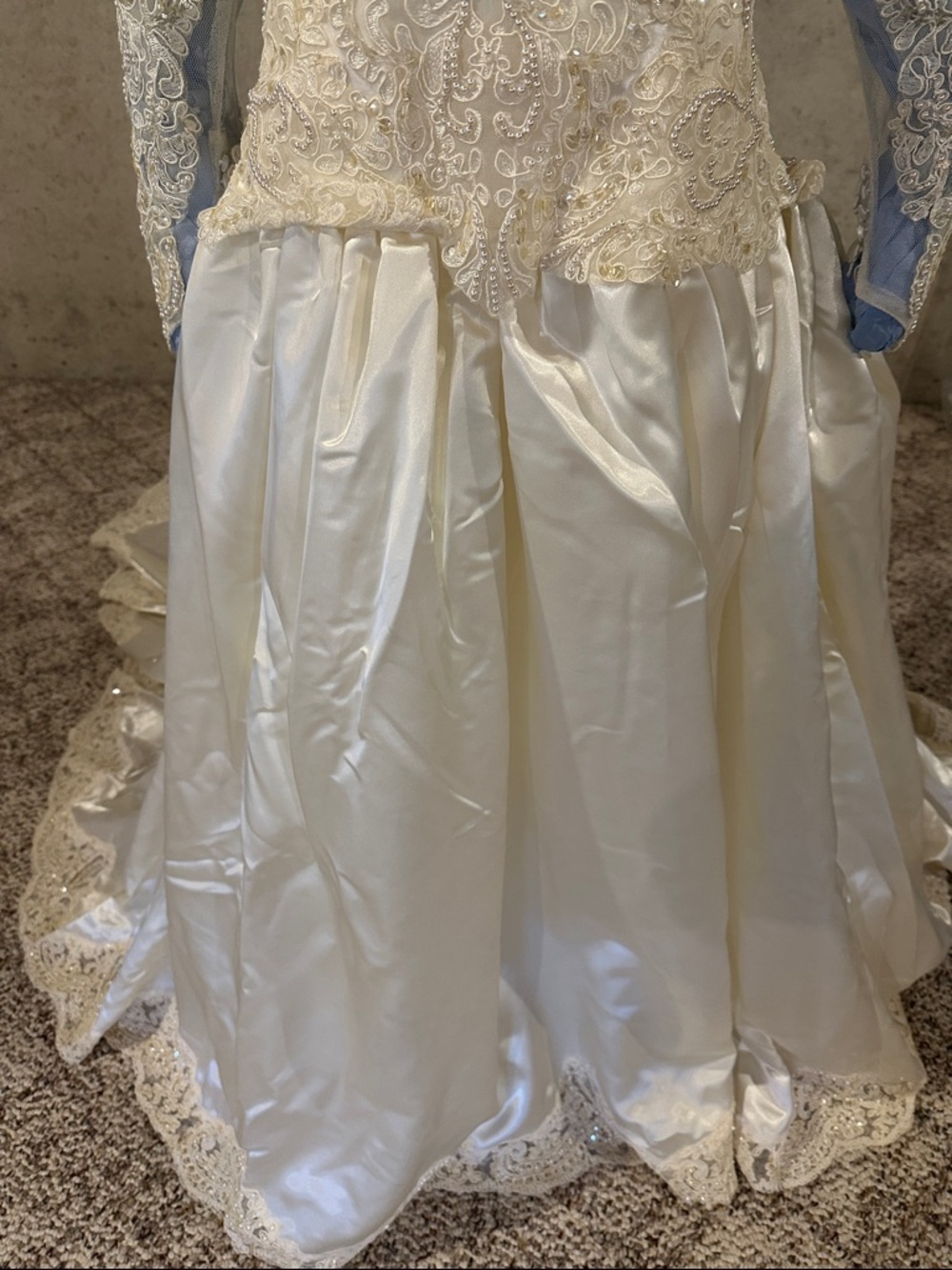 Vintage 90s Demetrios Wedding Dress | Beaded Lace Puff Sleeve Bridal Gown - Picture 5 of 8